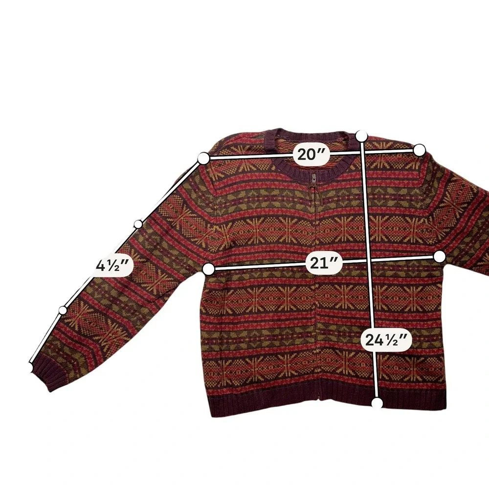 Vintage 90s SKYR Fair Isle Full Zip Cardigan Sweater Ramie Cotton L